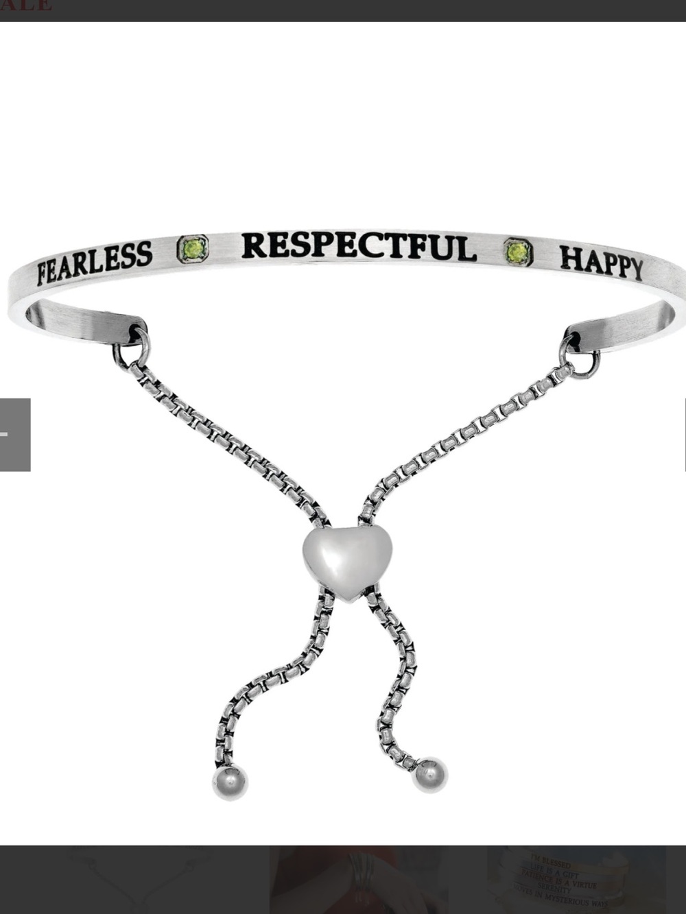Intuitions Stainless Steel Fearless, Respectful, Happy August Bangle Bracelet